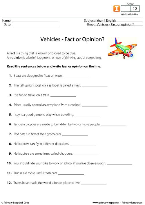 Vehicles - Fact or Opinion?