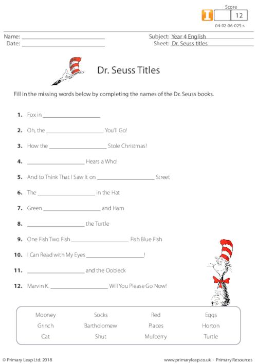 Dr. Seuss Titles - Missing Words