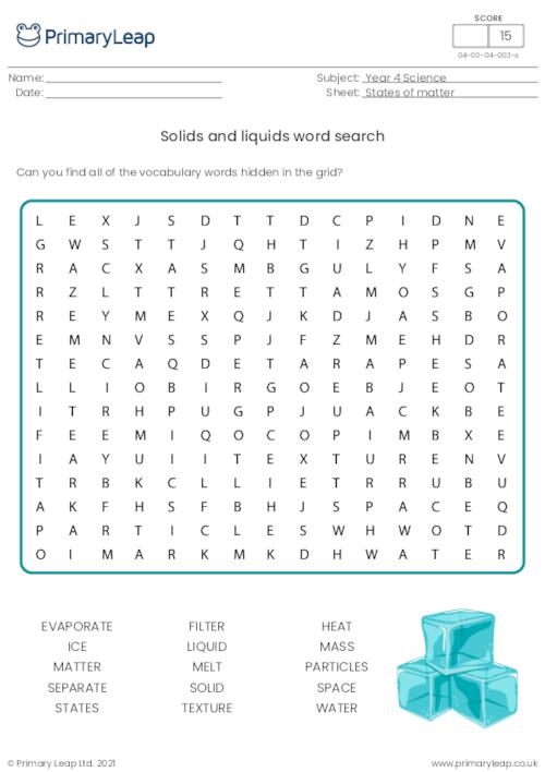 Solid and liquids word search