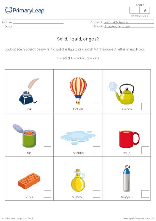 Identify solids, liquids, and gases