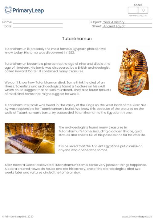primary homework tutankhamun