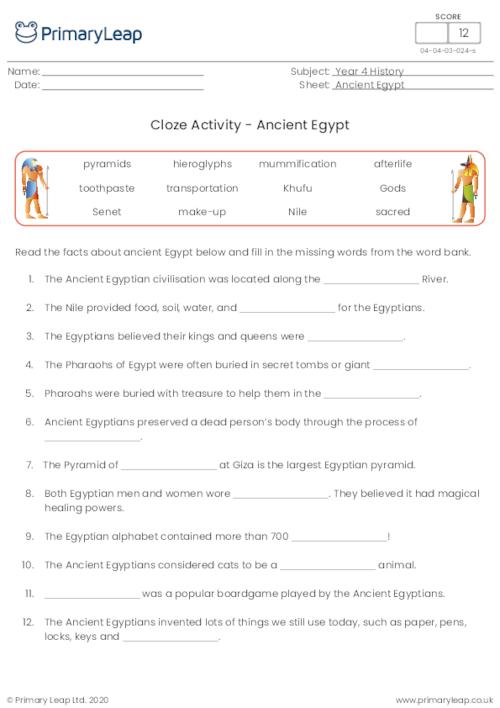 Cloze Activity - Ancient Egypt