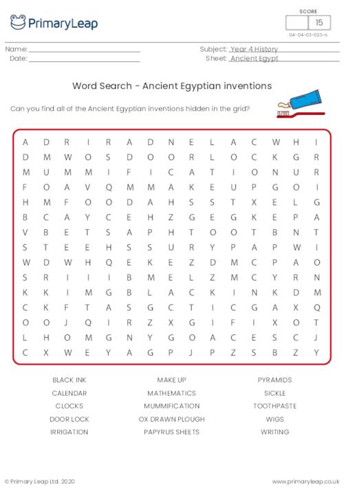 Word search - Ancient Egyptian inventions
