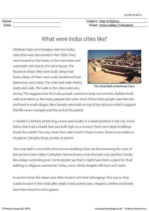Reading comprehension - What were Indus cities like?