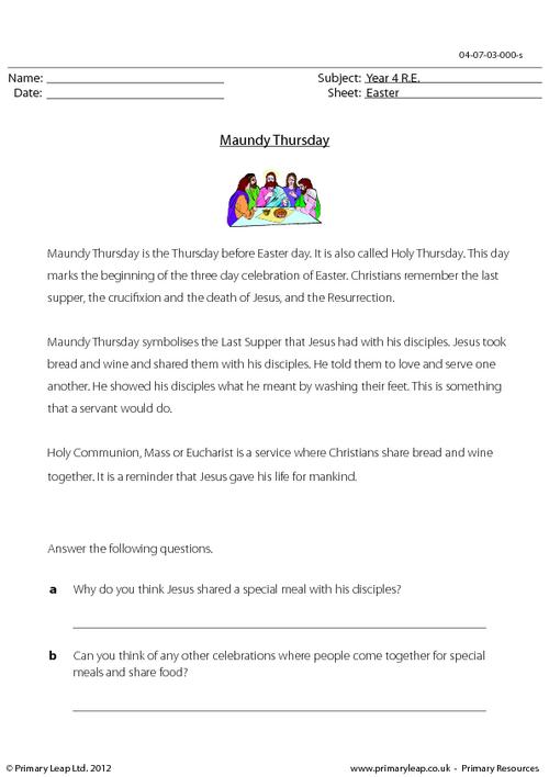 Reading comprehension - Maundy Thursday