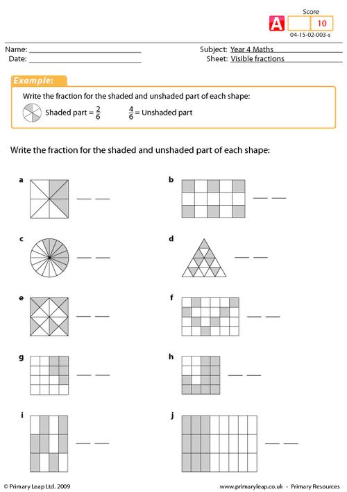 fractions worksheets year 4