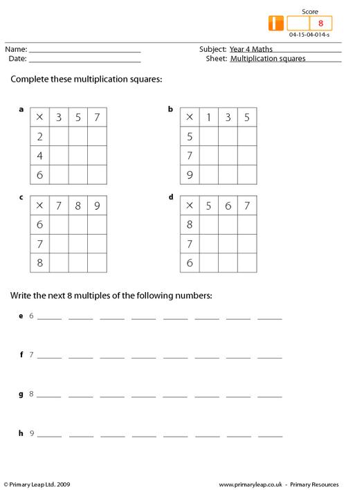 Multiplication squares