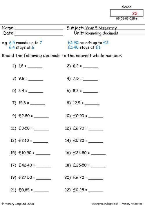 numeracy rounding decimals worksheet primaryleap co uk