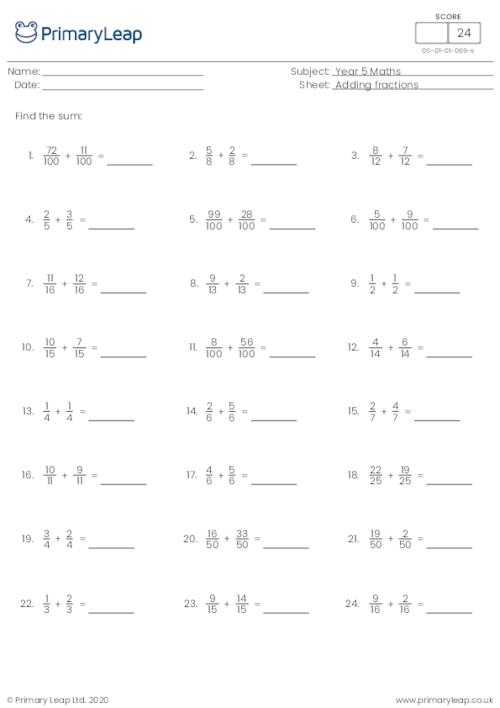Adding fractions (same denominator)