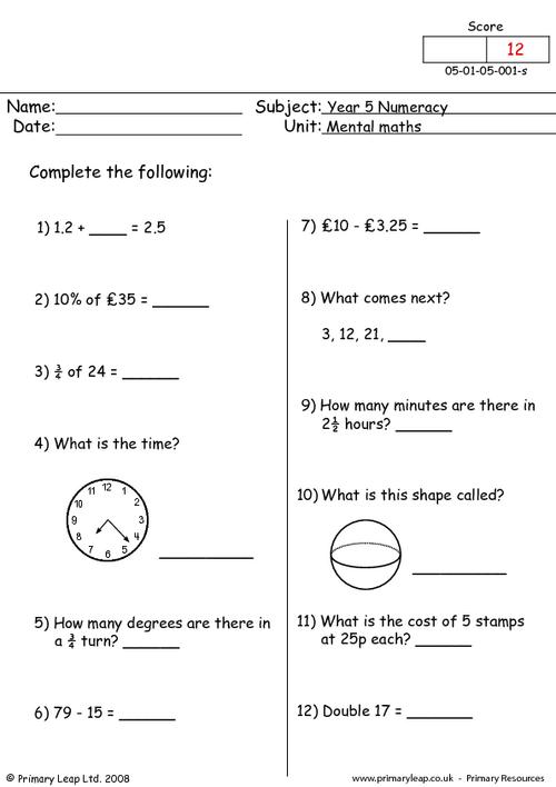 numeracy mental maths 6 worksheet primaryleap co uk