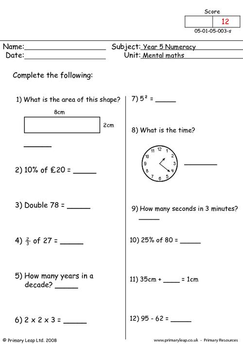numeracy mental maths 3 worksheet primaryleap co uk