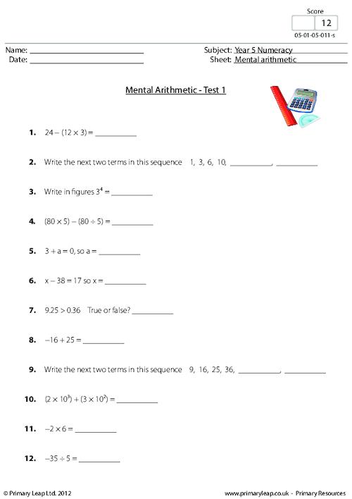 Mental arithmetic - Test 1