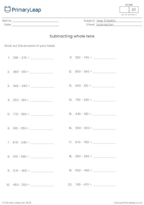 Subtracting whole tens