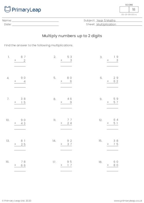 Multiply numbers up to 2 digits
