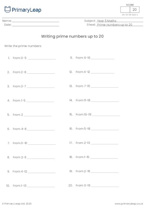 Writing prime numbers up to 20