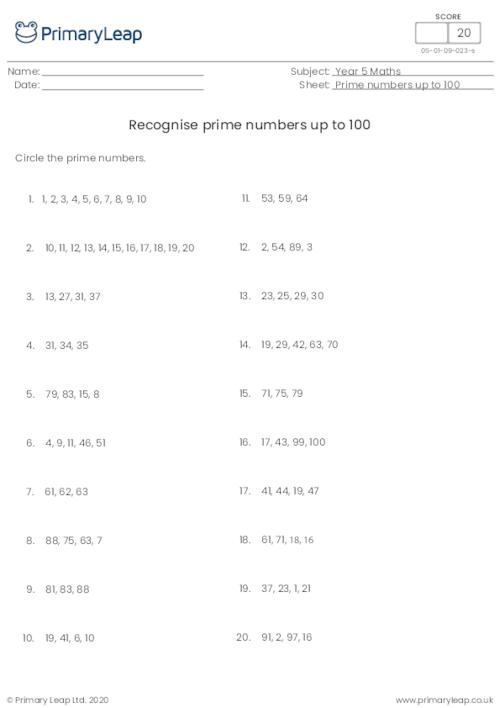 Recognising prime numbers up to 100