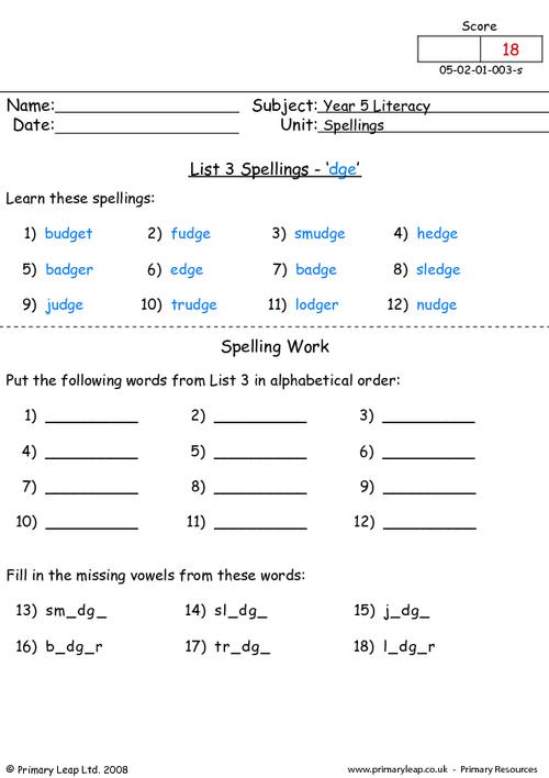 Spelling list 3