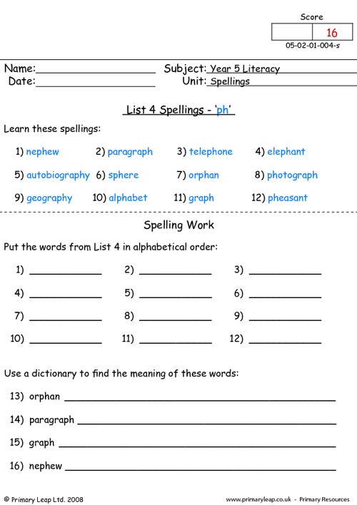 Spelling list 4