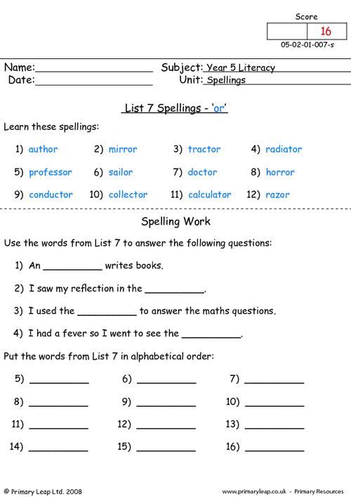 Spelling list 7 