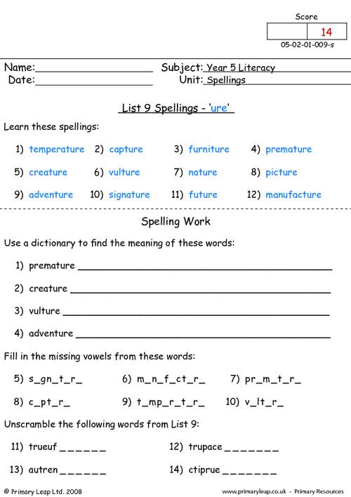 Spelling list 9