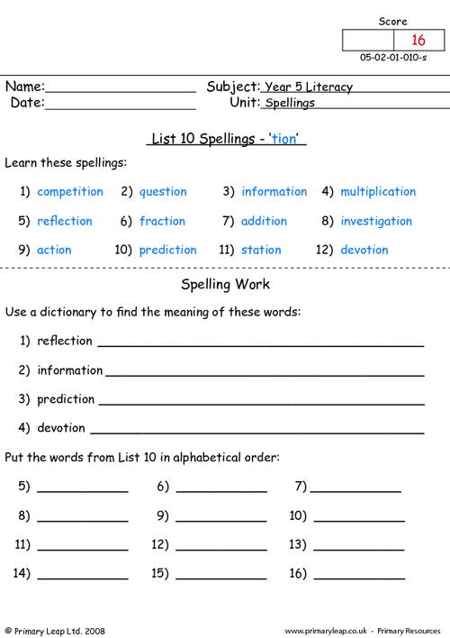 Spelling list 10