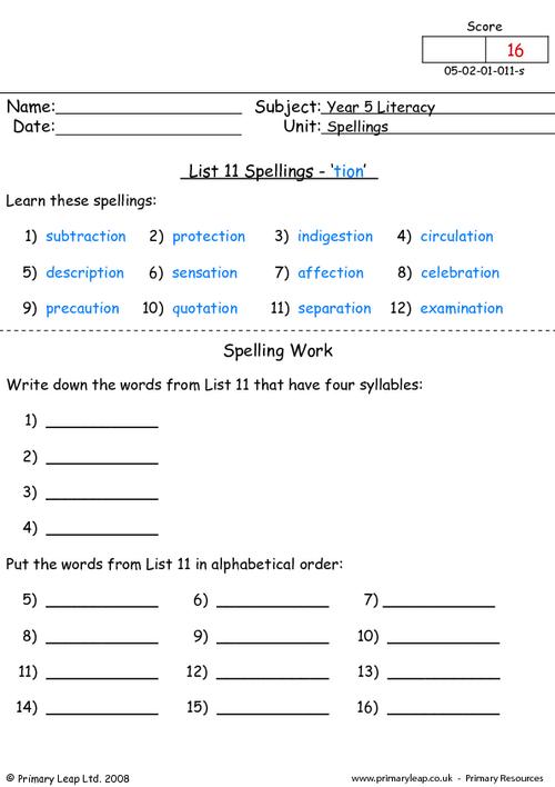 Spelling list 11