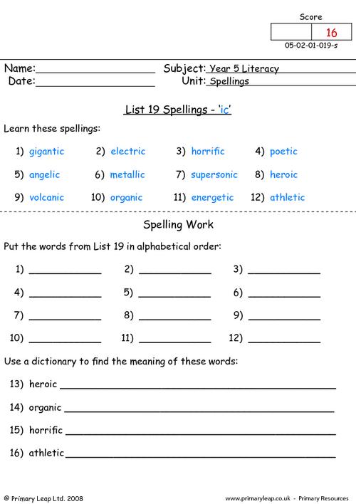 Spelling list 19