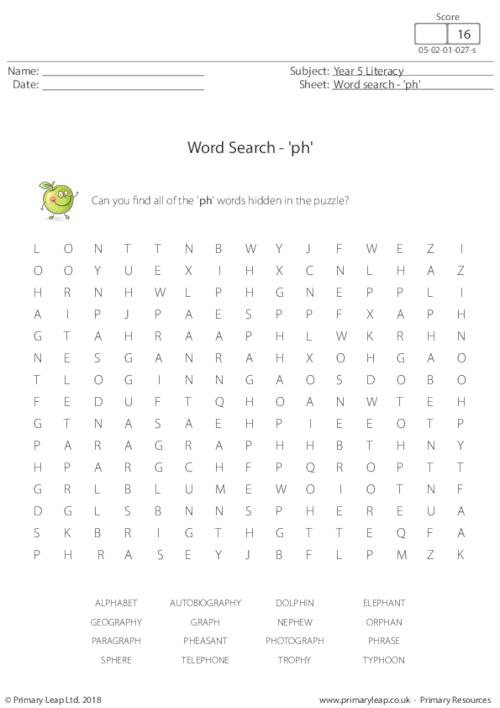 Spelling Word Search - 'ph' words
