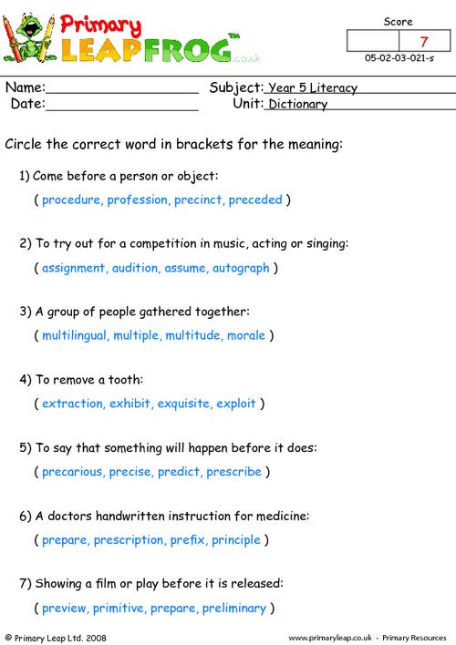 Dictionary work 1