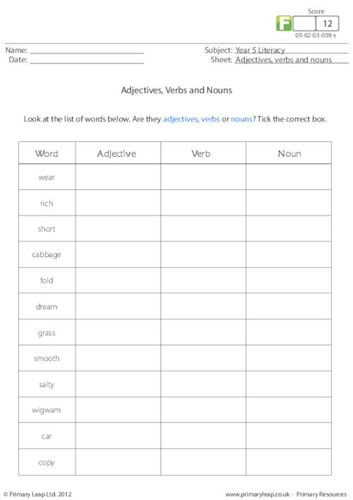 Adjectives, verbs and nouns