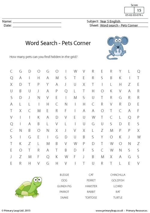 Word Search - Pets Corner