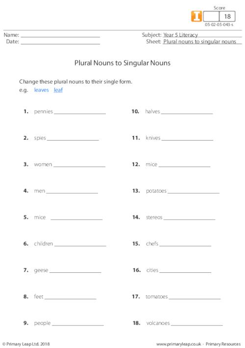 Plural nouns to singular nouns 2