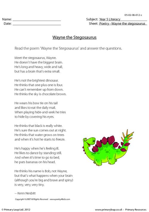 Comprehension - Wayne the Stegosaurus
