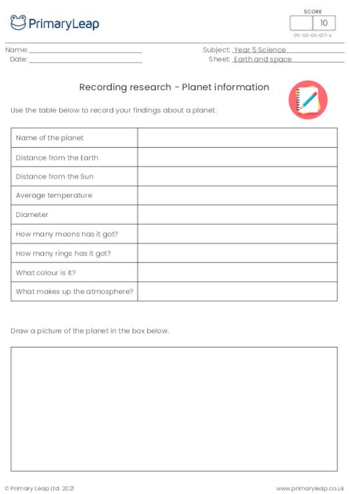 Recording research - Planet information