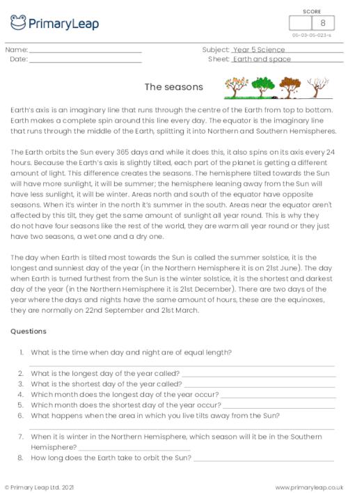 Reading comprehension - The seasons