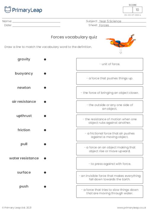 Forces vocabulary quiz