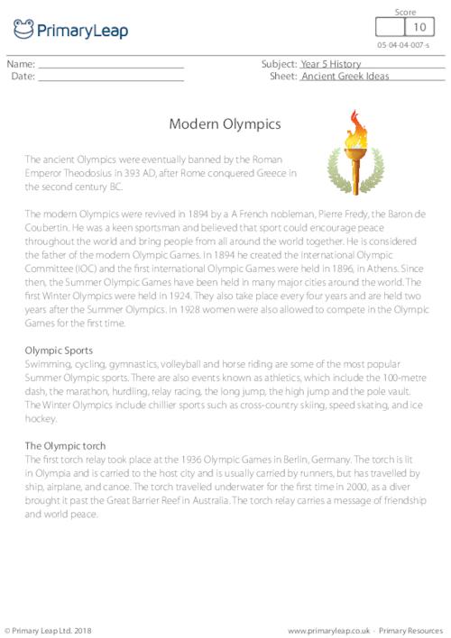 Reading Comprehension - Modern Olympic Games