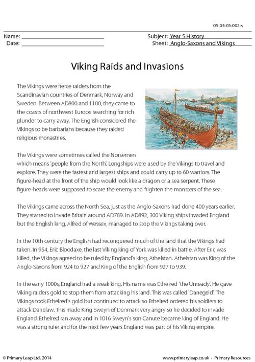 Viking Raids and Invasions - Reading comprehension