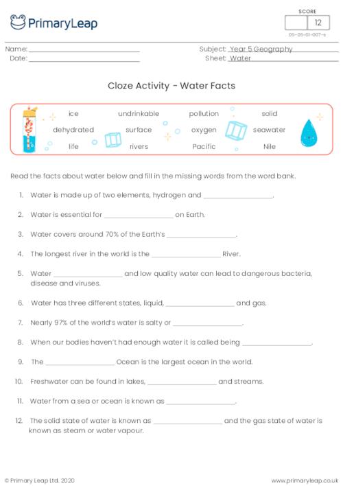 Cloze Activity - Water Facts