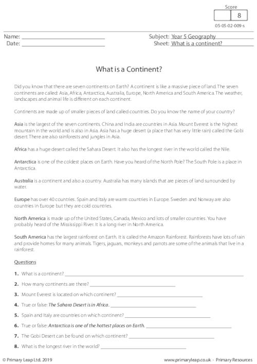 Reading comprehension - What is a Continent?