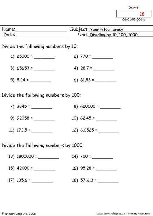 numeracy-multiplying-decimal-fractions-by-10-and-100-worksheet