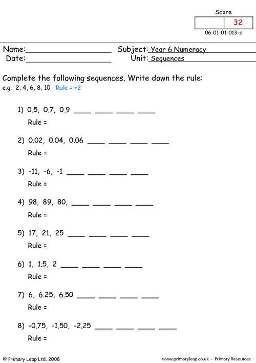 Patterns And Sequences Worksheet Grade 6