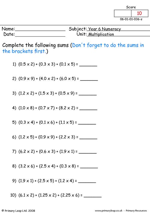 Multiplication using brackets