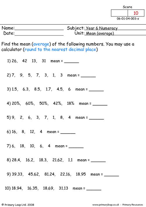 Age 6 Maths Worksheets Free