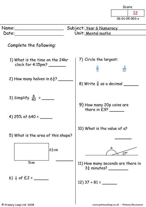 year 6 maths homework ideas