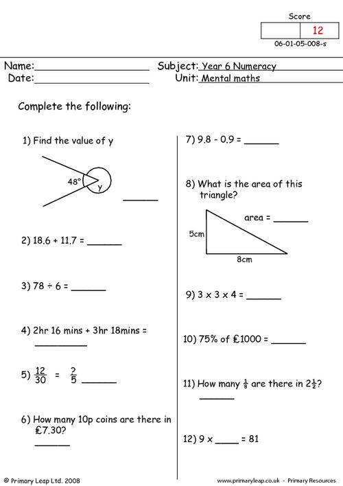 numeracy mental maths 8 worksheet primaryleap co uk