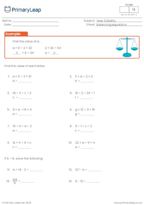 Numeracy Balancing Equations Multiplication And Division Worksheet PrimaryLeap co uk