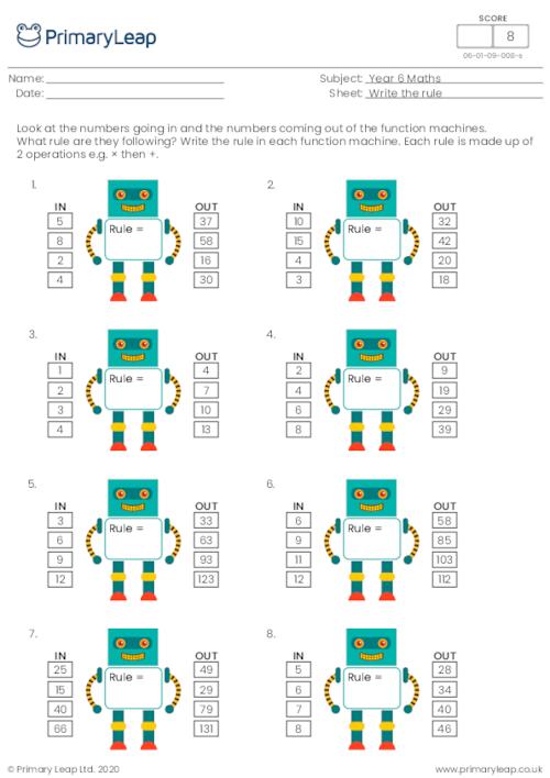 Numeracy Two Step function machines Worksheet PrimaryLeap co uk