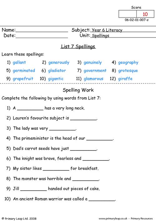 Spelling list 7