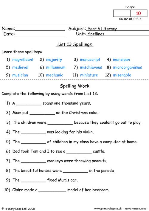 Spelling list 13